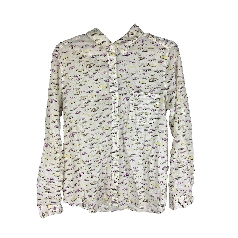 Ann Taylor Women's Multicolor Umbrella Print Long Sleeve Button Shirt Size L